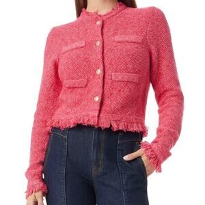 Sam Edelman Women’s Indria Fringe Trim Textured Cardigan Pink Size M